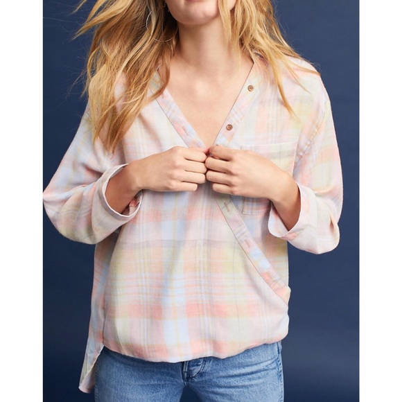 Anthropologie Tops - Anthropologie Maeve Plaid Wrap Top Sz S EUC